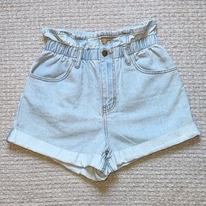 High waisted paper bag shorts XS forever 21 y2k boho womens light wash denim